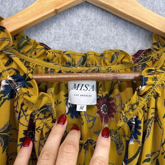 Misa Los Angeles Womens Medium Floral Ruffle Blouse Long Sleeve Boho Yellow Boho - Picture 2 of 11